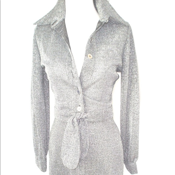 Vintage Bindi Black + Metallic Silver Lurex Cropped Jacket +Mini Skirt Set XS - Picture 1 of 15